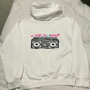 3/$60 Jerzeez White Hoodie with Boombox  ‘No Sleep Till Brooklyn’ Graphic